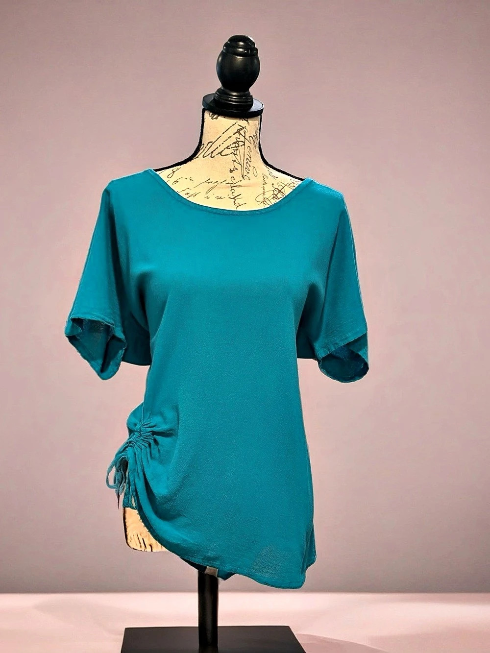 Oh My Gauze! Ana Cotton Gauze Asymmetrical Ruched Teal Blouse Sz 2 / L